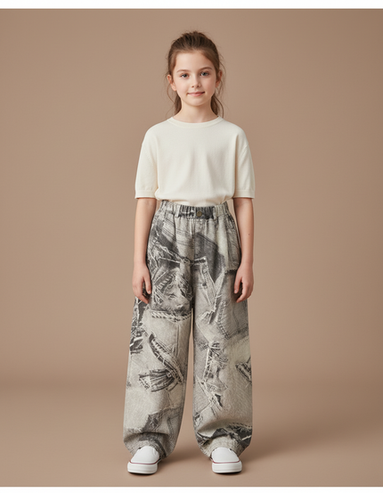 Pantalon Baggy Denim Imprimé Journal Ample Enfant - Jean
