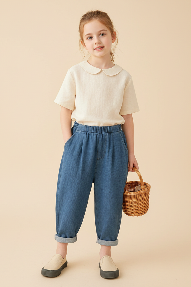 Pantalon Baggy Jean Denim Ample Enfant Bleu Décontracté