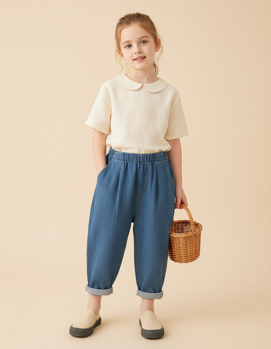 Pantalon Baggy Jean Denim Ample Enfant Bleu Décontracté