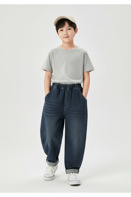 Pantalon Baggy Jean Denim Bleu Ample Garçon Décontracté