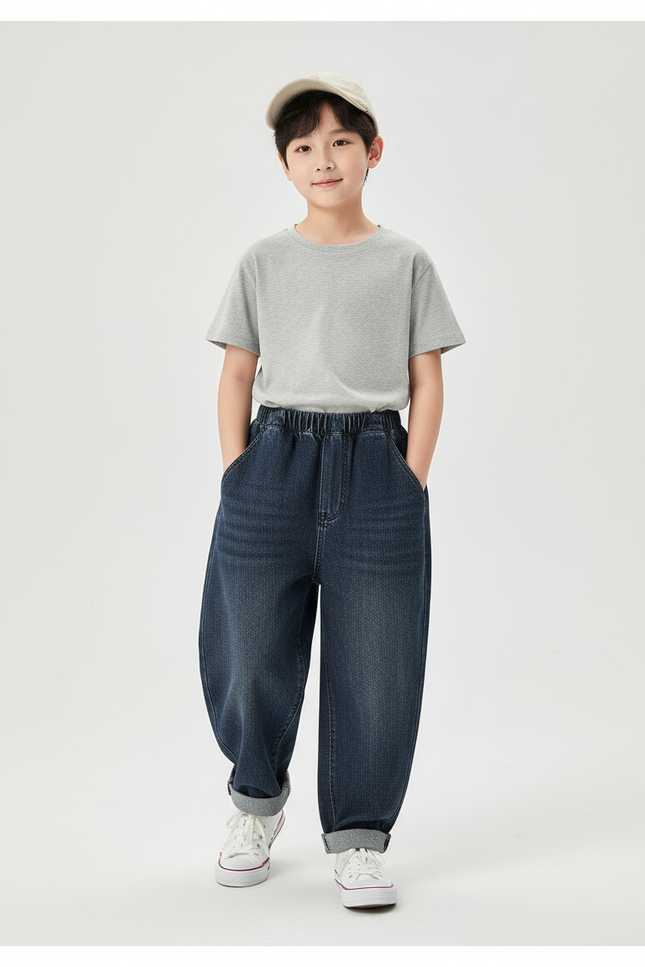 Pantalon Baggy Jean Denim Bleu Ample Garçon Décontracté