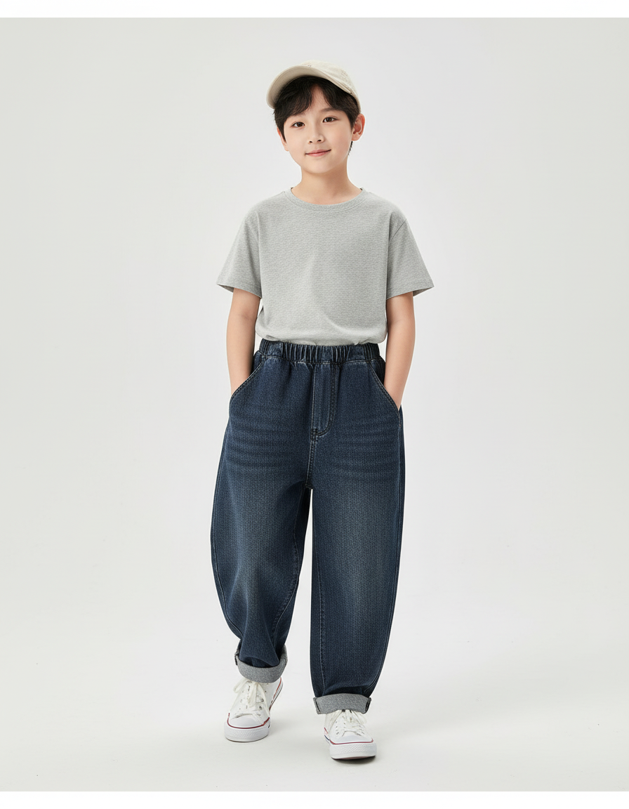 Pantalon Baggy Jean Denim Bleu Ample Garçon Décontracté