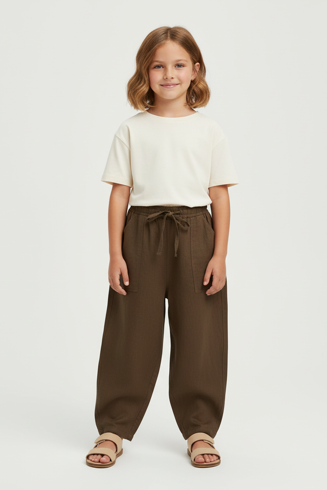 Pantalon Baggy Kaki Coton Lin Ample Décontracté