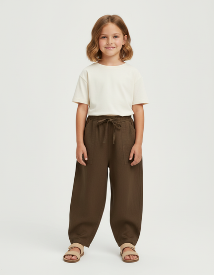 Pantalon Baggy Kaki Coton Lin Ample Décontracté