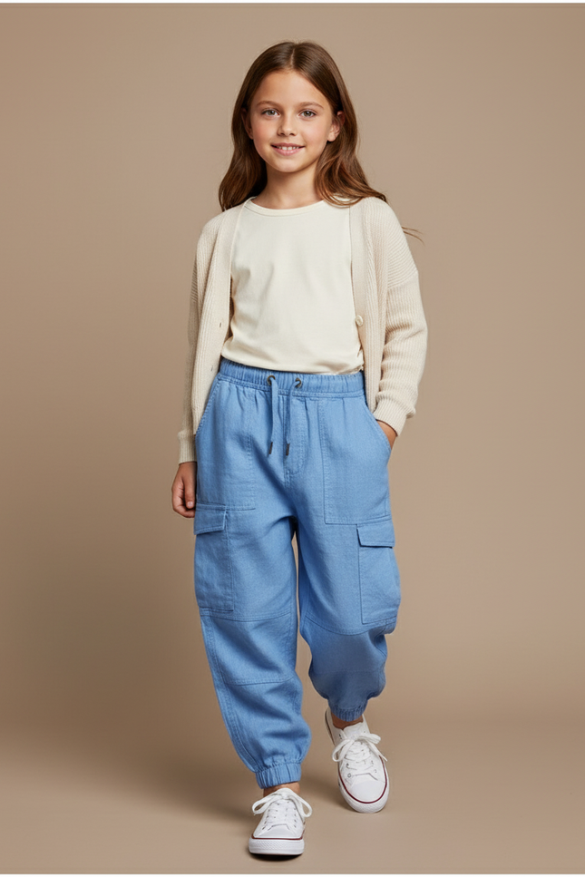 Pantalon Baggy Bleu Jean Ample Cargo Enfant