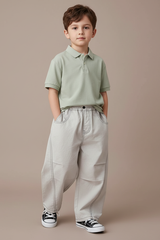 Pantalon Baggy Gris Clair Ample Coton Garçon