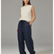 Pantalon Baggy Bleu Marine Ample Lin Décontracté Fluide