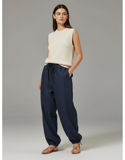 Pantalon Baggy Femme Bleu Marine