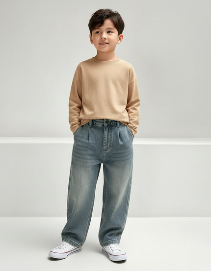 Pantalon Baggy Denim Bleu Ample Plissé Enfant - Jean