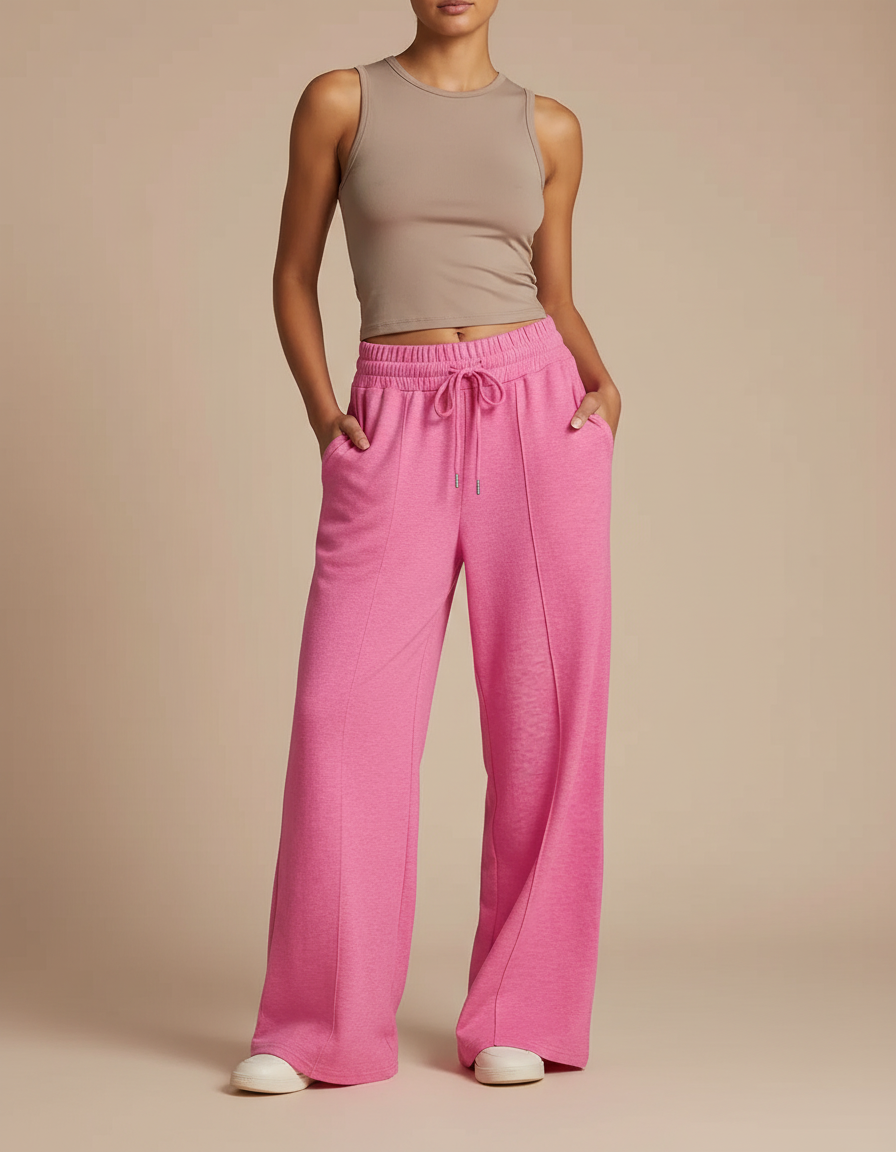 Pantalon Baggy Rose Fuschia Fluide Décontracté Cordon - Molleton