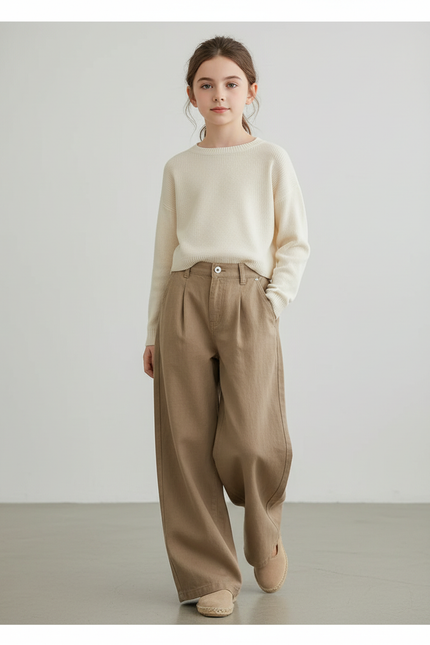 Pantalon Baggy Kaki Coton Ample Décontracté Fille