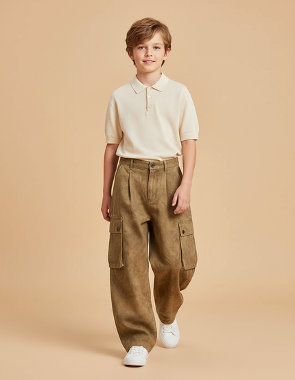 Pantalon Baggy Marron Cargo Ample Coton Enfant