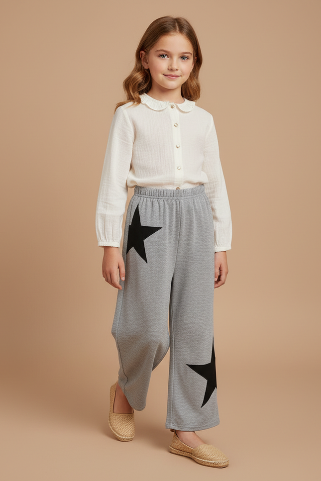 Pantalon Baggy Gris Étoiles Noires Décontracté Enfant - Molleton