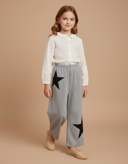 Pantalon Baggy Gris Étoiles Noires Décontracté Enfant - Molleton