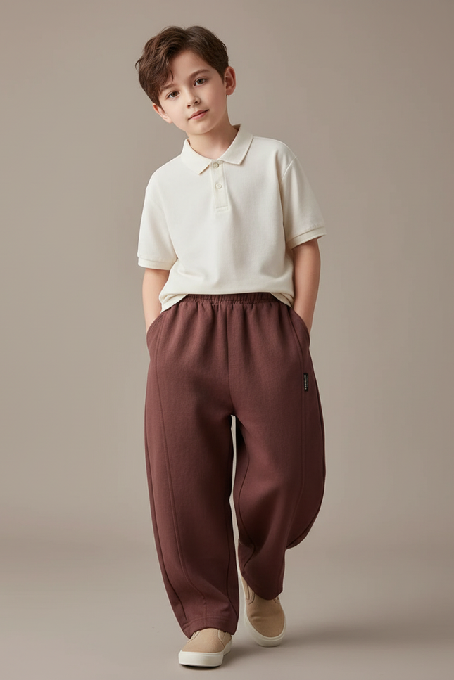 Pantalon Baggy Marron Ample Molletonné Élastiqué Enfant