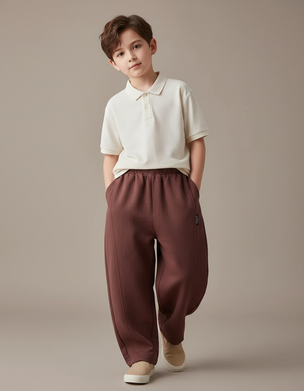 Pantalon Baggy Marron Ample Molletonné Élastiqué Enfant