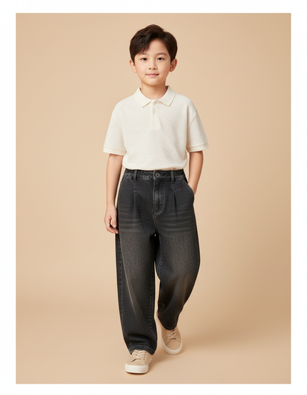 Pantalon Baggy Denim Gris Ample Plissé Garçon - Jean