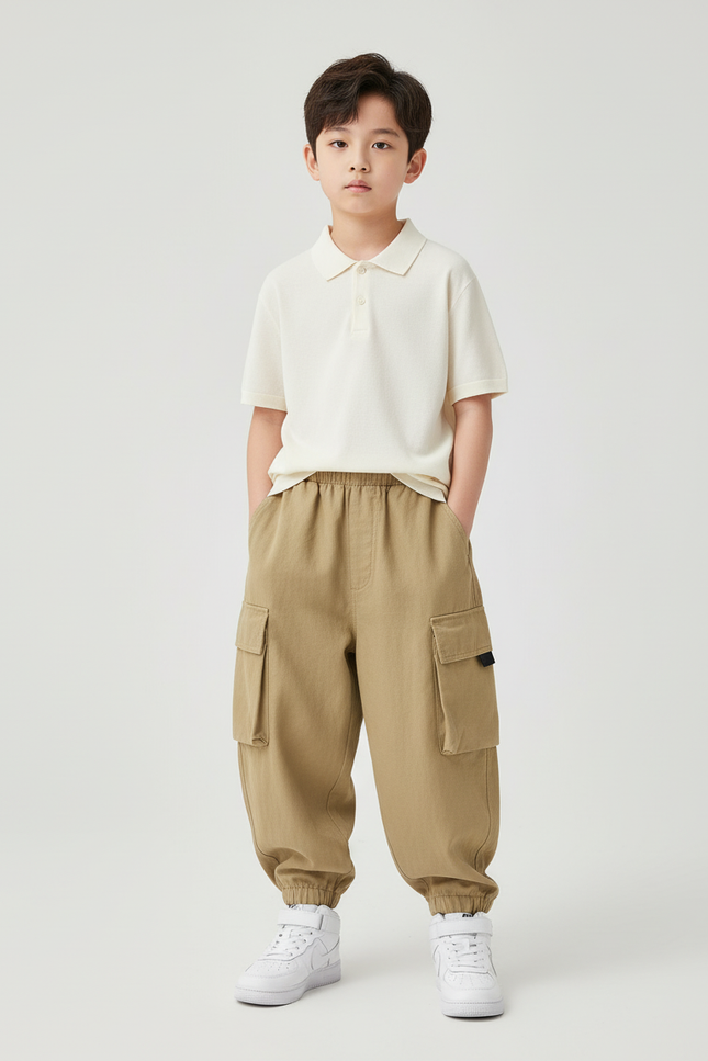 Pantalon Baggy Kaki Cargo Ample Coton Casual Garçon