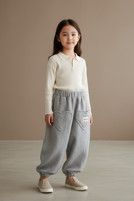 Pantalon Baggy Gris Molleton Cœur Ample Confortable