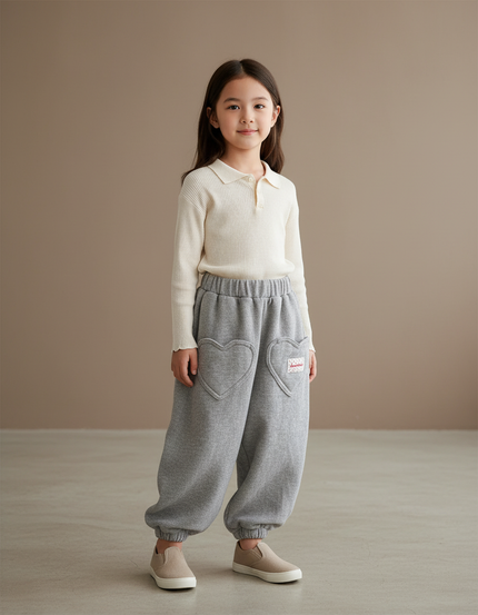 Pantalon Baggy Gris Molleton Cœur Ample Confortable