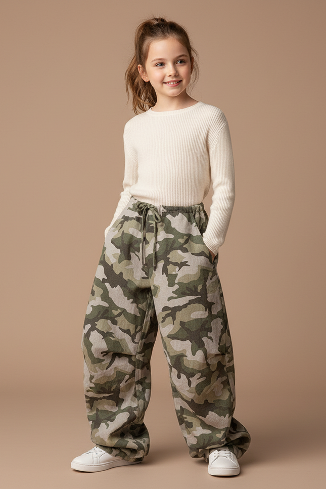 Pantalon Baggy Camouflage Ample Cordon Décontracté - Imprimé Coton