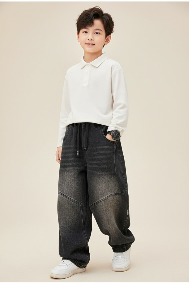 Pantalon Baggy Jean Gris Dégradé Ample Garçon