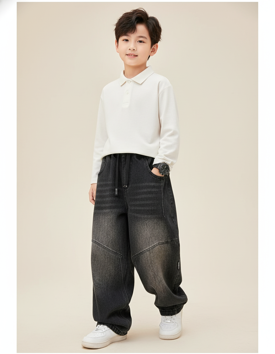 Pantalon Baggy Jean Gris Dégradé Ample Garçon