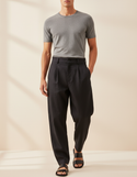 Pantalon Baggy Homme Noir Taille Haute Toile - Lin