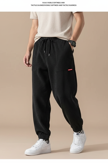 Pantalon Baggy Noir Velours Côtelé Ample Homme - Cordé