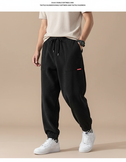 Pantalon Baggy Noir Velours Côtelé Ample Homme - Cordé