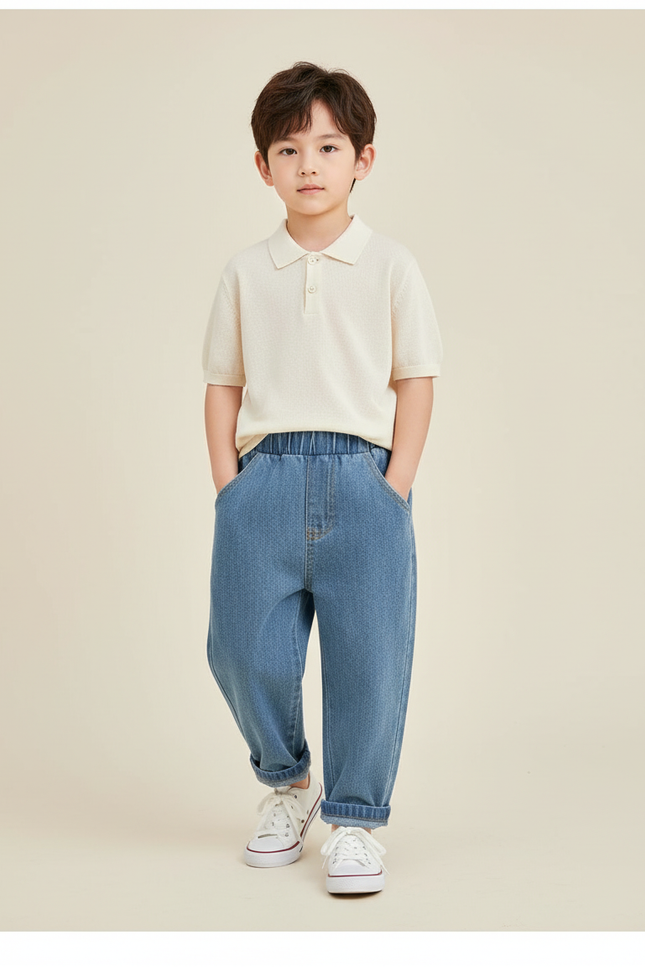 Pantalon Baggy Garçon Bleu Taille Élastique - Jean