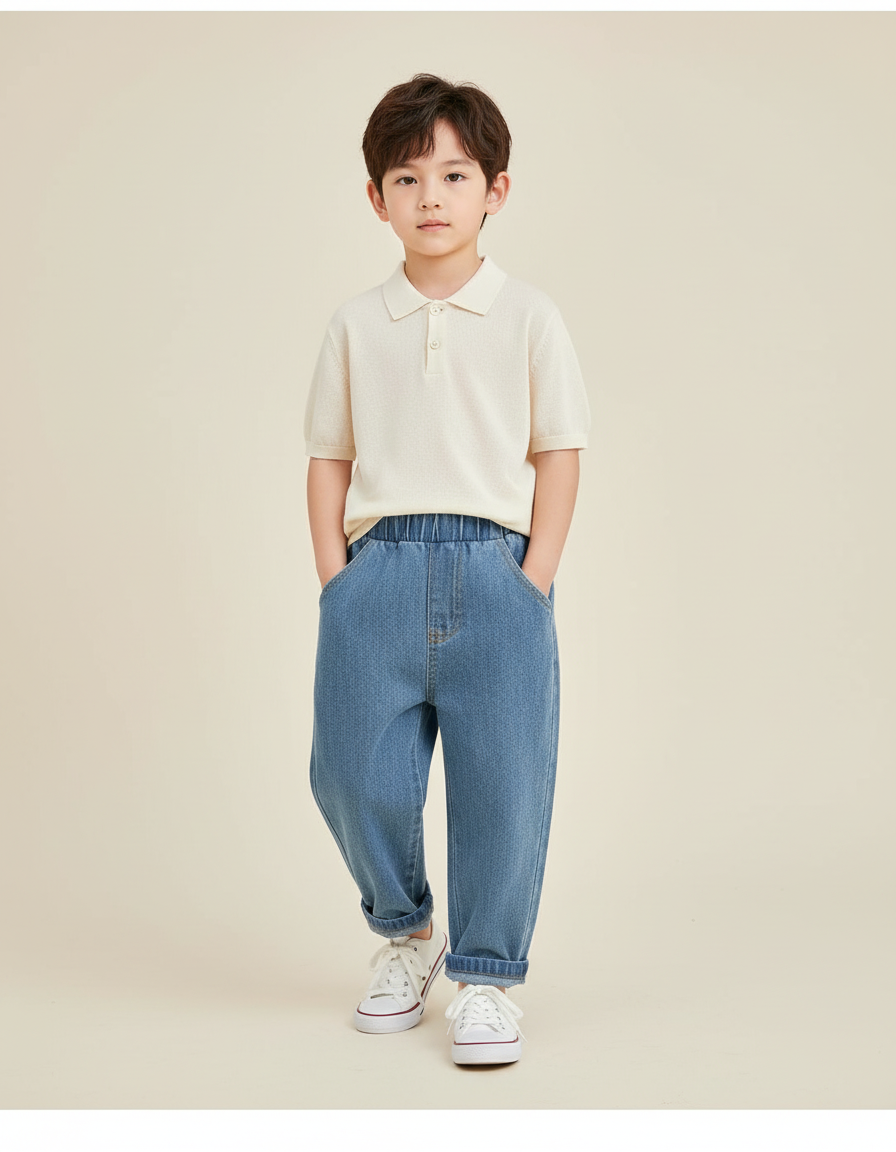 Pantalon Baggy Garçon Bleu Taille Élastique - Jean