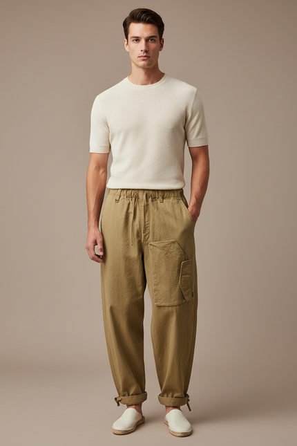 Pantalon Baggy Kaki Coton Ample Cargo Vintage Homme - Toile