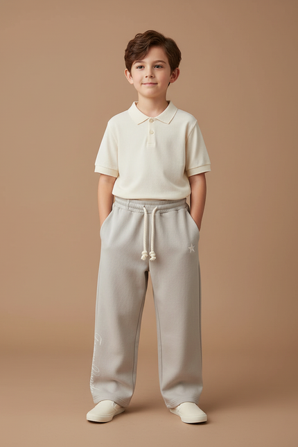 Pantalon Baggy Gris Molleton Cordon Étoile Brodé Enfant