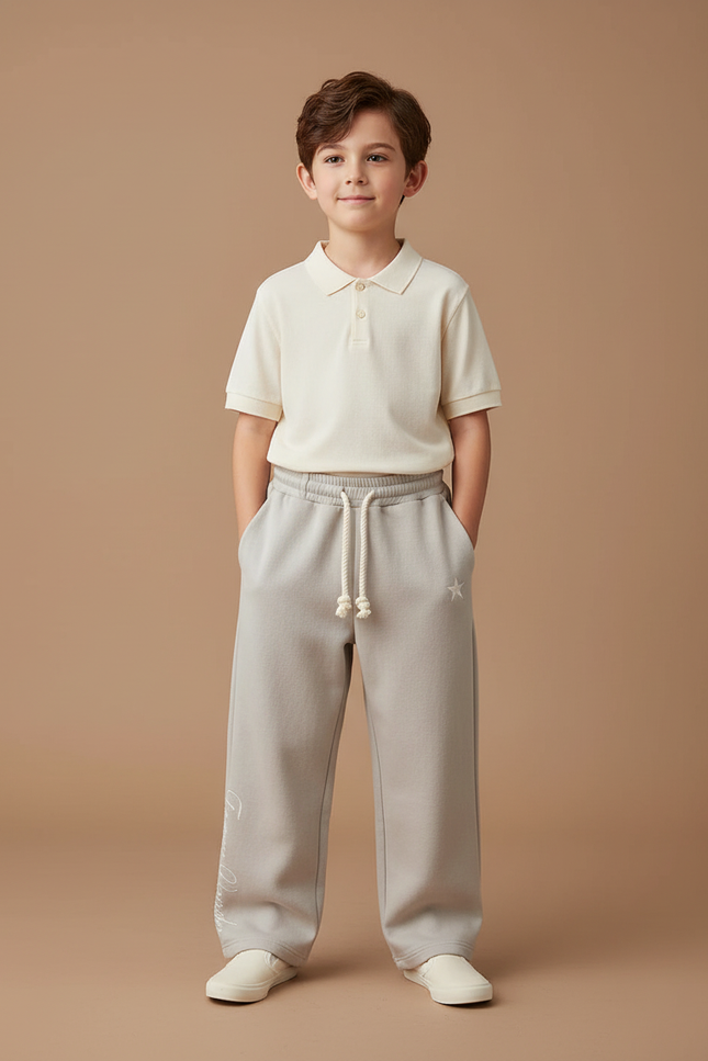 Pantalon Baggy Gris Molleton Cordon Étoile Brodé Enfant