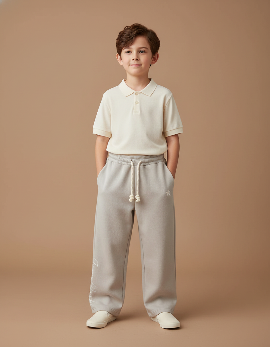 Pantalon Baggy Gris Molleton Cordon Étoile Brodé Enfant