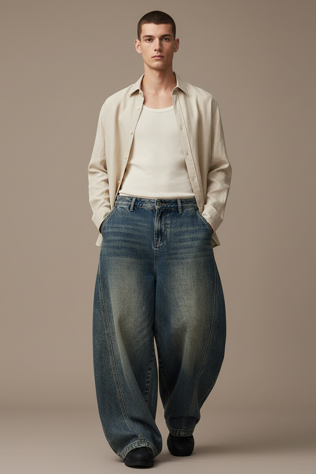 Pantaloni Uomo Baggy - Bleu Jean