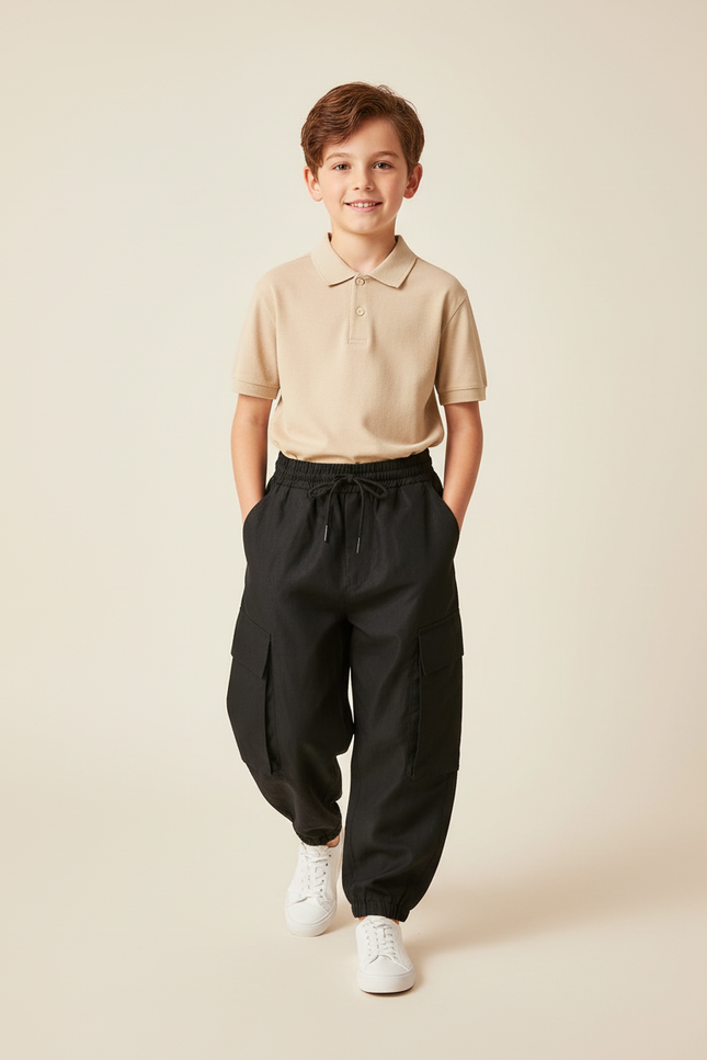 Pantalon Baggy Noir Ample Cargo Coton Sport Enfant