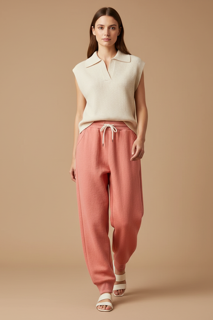Pantalon Baggy Corail Molletonné Ample Décontracté - Rose
