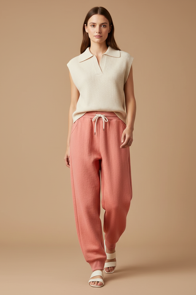 Pantalon Baggy Corail Molletonné Ample Décontracté - Rose