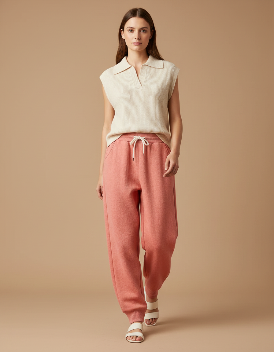 Pantalon Baggy Corail Molletonné Ample Décontracté - Rose