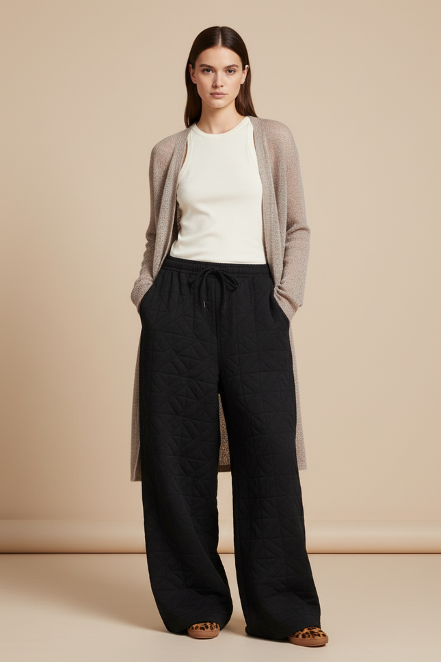 Pantalon Baggy Noir Matelassé Ample Chaud Hiver - Molleton