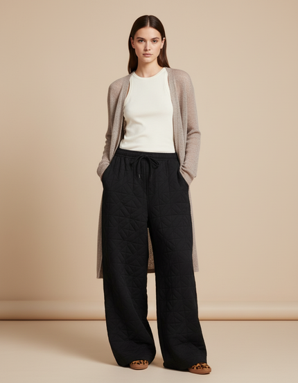 Pantalon Baggy Noir Matelassé Ample Chaud Hiver - Molleton