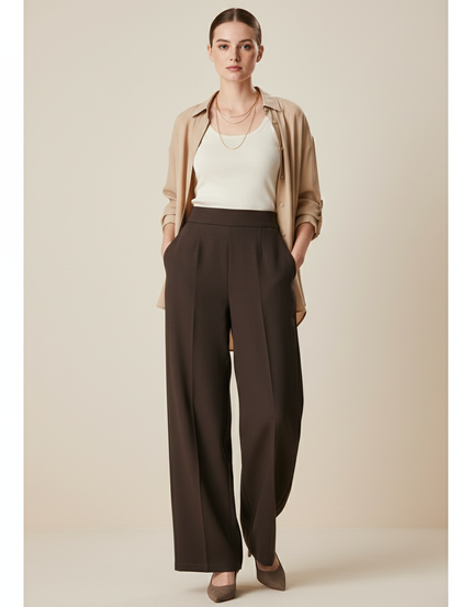 Pantalon Baggy Marron Ample Fluide Élégant Femme - Viscose