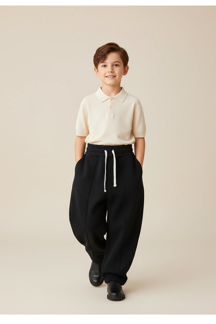 Pantalon Baggy Garçon Noir Jogging Coton - Molleton