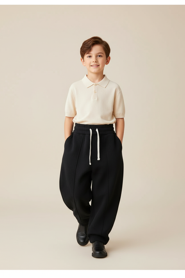 Pantalon Baggy Garçon Noir Jogging Coton - Molleton