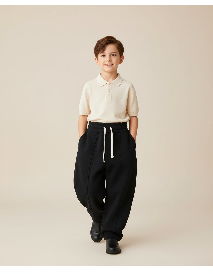 Pantalon Baggy Garçon Noir Jogging Coton - Molleton
