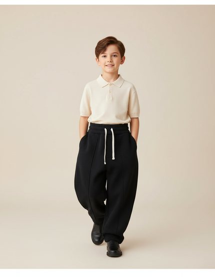 Pantalon Baggy Garçon Noir Jogging Coton - Molleton