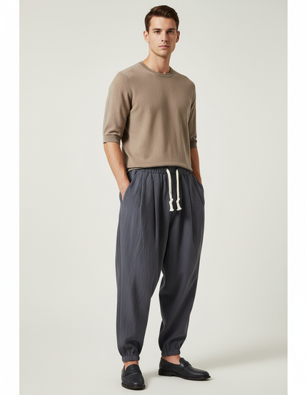 Pantalon Baggy Gris Foncé Lin Ample Cordon Homme