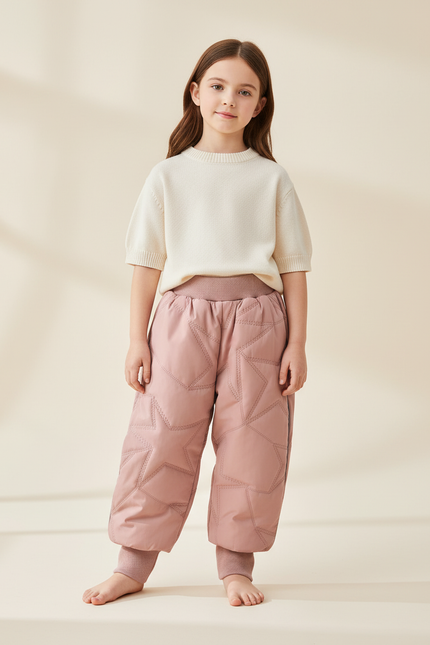 Pantalon Baggy Rose Matelassé Étoiles Chaud Enfant - Polyester